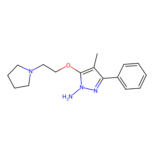 1H-Pyrazol-1-amine, 4-methyl-3-phenyl-5-(2-(1-pyrrolidinyl)ethoxy)- structure