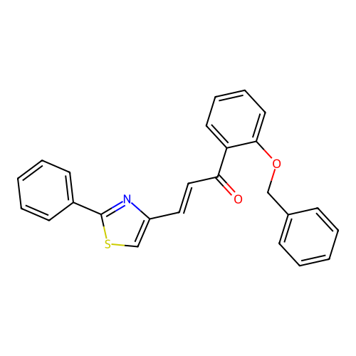 (2E)-1-[2-(benzyloxy)phenyl]-3-(2-phenyl-1,3-thiazol-4-yl)prop-2-en-1-one structure