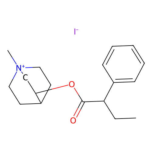 Quinuclidinium, 3-hydroxy-1-methyl-, iodide, 2-phenylbutyrate (ester) structure