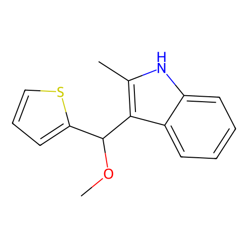 3-[methoxy(thiophen-2-yl)methyl]-2-methyl-1H-indole structure