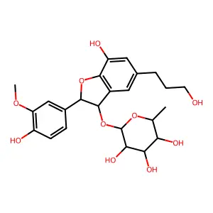 alpha-L-Mannopyranoside, 2,3-dihydro-7-hydroxy-2-(4-hydroxy-3-methoxyphenyl)-5-(3-hydroxypropyl)-3-benzofuranyl 6-deoxy- structure