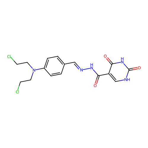 N'-[(E)-{4-[Bis(2-chloroethyl)amino]phenyl}methylidene]-2,4-dioxo-1,2,3,4-tetrahydropyrimidine-5-carbohydrazide structure