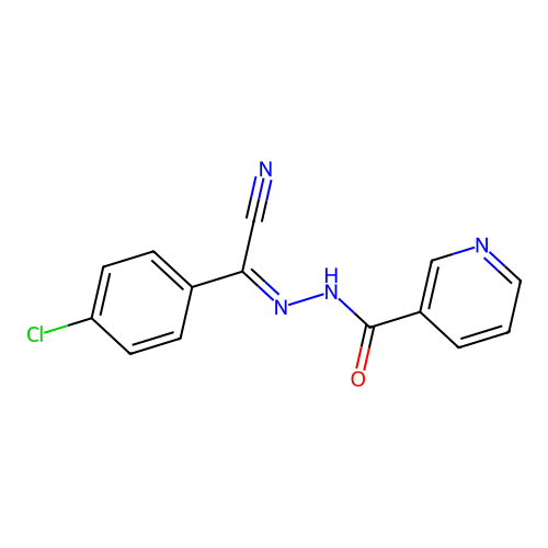N-[(4-Chlorophenyl)(cyano)methylidene]pyridine-3-carbohydrazonic acid structure