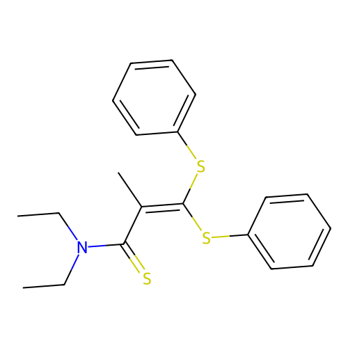 N,N-diethyl-2-methyl-3,3-bis(phenylsulfanyl)prop-2-enethioamide structure