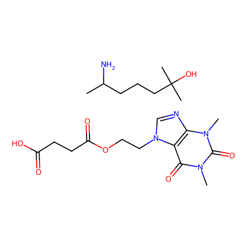 7-hydroxyethyltheophylline monosuccinate ester heptaminol salt structure