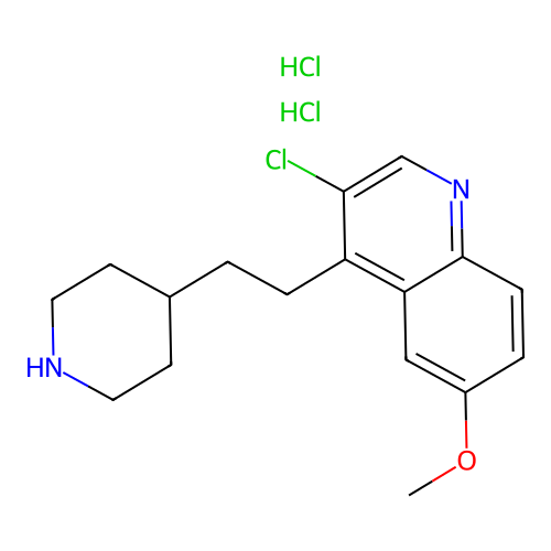 Quinoline, 3-chloro-6-methoxy-4-(2-(4-piperidinyl)ethyl)-, dihydrochloride structure