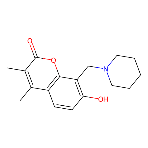 7-hydroxy-3,4-dimethyl-8-(piperidin-1-ylmethyl)-2H-chromen-2-one structure
