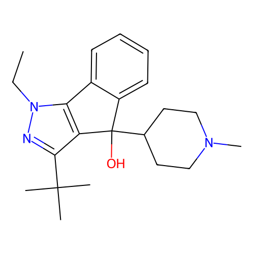 3-tert-Butyl-1-ethyl-4-(1-methyl-4-piperidyl)-1,4-dihydroindeno(1,2-c)pyrazol-4-ol structure