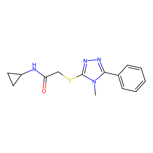 N-cyclopropyl-2-[(4-methyl-5-phenyl-1,2,4-triazol-3-yl)sulfanyl]acetamide structure