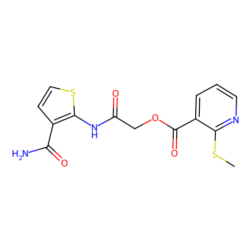 [(3-carbamoylthiophen-2-yl)carbamoyl]methyl 2-(methylsulfanyl)pyridine-3-carboxylate structure