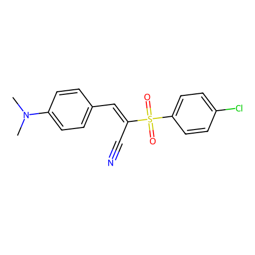 (E)-2-(4-chlorophenyl)sulfonyl-3-[4-(dimethylamino)phenyl]prop-2-enenitrile structure