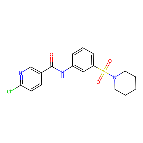 6-chloro-N-[3-(piperidine-1-sulfonyl)phenyl]pyridine-3-carboxamide structure
