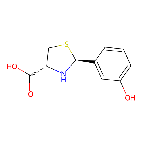 (2S,4R)-2-(3-hydroxyphenyl)-1,3-thiazolidine-4-carboxylic acid structure