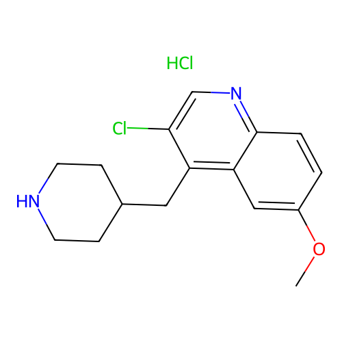 Quinoline, 3-chloro-6-methoxy-4-(4-piperidinylmethyl)-, monohydrochloride structure