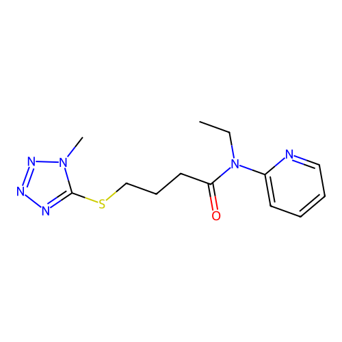 Butanamide, N-ethyl-4-((1-methyl-1H-tetrazol-5-yl)thio)-N-2-pyridinyl- structure