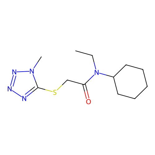 N-cyclohexyl-N-ethyl-2-(1-methyltetrazol-5-yl)sulfanylacetamide structure