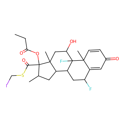 [6,9-difluoro-11-hydroxy-17-(iodomethylsulfanylcarbonyl)-10,13,16-trimethyl-3-oxo-6,7,8,11,12,14,15,16-octahydrocyclopenta[a]phenanthren-17-yl] propanoate structure