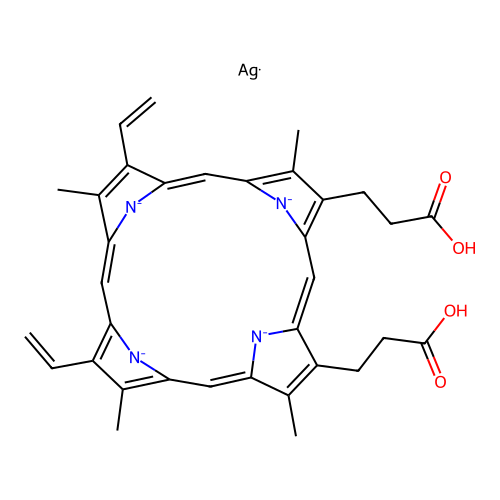 3-[(1Z,4Z,10Z,14Z)-18-(2-carboxyethyl)-7,12-bis(ethenyl)-3,8,13,17-tetramethylporphyrin-21,22,23,24-tetraid-2-yl]propanoic acid;silver structure