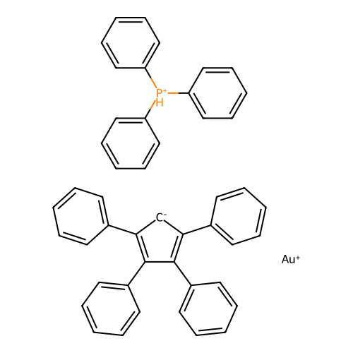 (2,3,4,5-Tetraphenyl-2,4-cyclopentadien-1-yl)(triphenylphosphine)gold structure