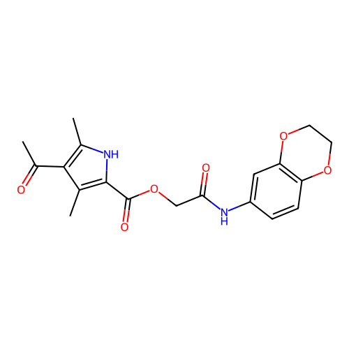 [2-(2,3-dihydro-1,4-benzodioxin-6-ylamino)-2-oxoethyl] 4-acetyl-3,5-dimethyl-1H-pyrrole-2-carboxylate structure