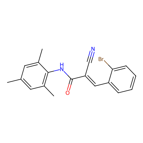 3-(2-bromophenyl)-2-cyano-N-(2,4,6-trimethylphenyl)prop-2-enamide structure
