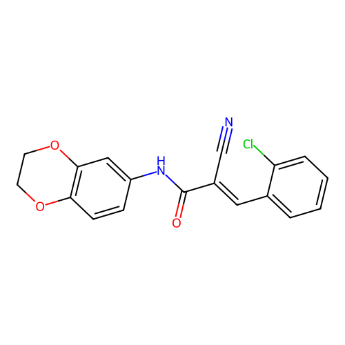(E)-3-(2-chlorophenyl)-2-cyano-N-(2,3-dihydro-1,4-benzodioxin-6-yl)prop-2-enamide structure