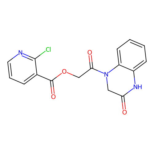 [2-oxo-2-(3-oxo-2,4-dihydroquinoxalin-1-yl)ethyl] 2-chloropyridine-3-carboxylate structure