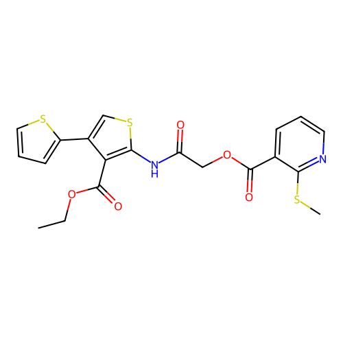 {[4'-(ETHOXYCARBONYL)-[2,3'-BITHIOPHEN]-5'-YL]CARBAMOYL}METHYL 2-(METHYLSULFANYL)PYRIDINE-3-CARBOXYLATE structure