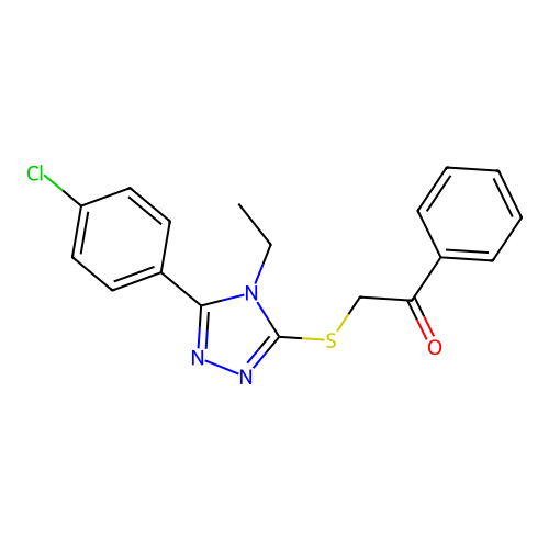2-{[5-(4-chlorophenyl)-4-ethyl-4H-1,2,4-triazol-3-yl]sulfanyl}-1-phenylethanone structure