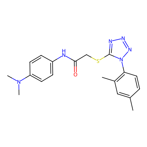 N-(4-dimethylaminophenyl)-2-[1-(2,4-dimethylphenyl)tetrazol-5-yl]sulfanylacetamide structure
