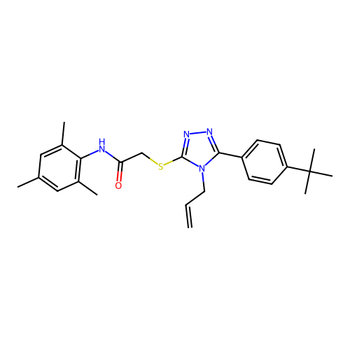 2-((4-allyl-5-(4-(tert-butyl)phenyl)-4H-1,2,4-triazol-3-yl)thio)-N-mesitylacetamide structure