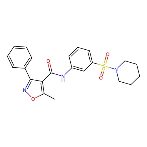 5-methyl-3-phenyl-N-(3-piperidin-1-ylsulfonylphenyl)-1,2-oxazole-4-carboxamide structure