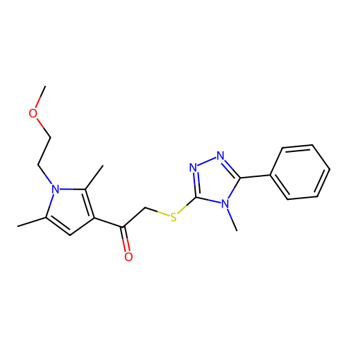 1-(1-(2-methoxyethyl)-2,5-dimethyl-1H-pyrrol-3-yl)-2-((4-methyl-5-phenyl-4H-1,2,4-triazol-3-yl)thio)ethanone structure