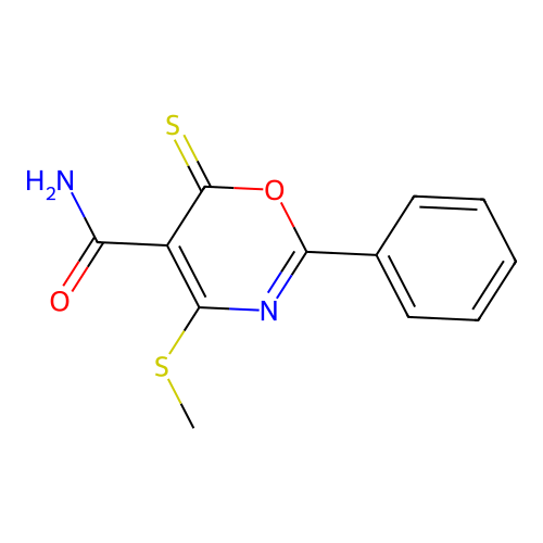 6H-1,3-Oxazine-5-carboxamide, 4-(methylthio)-2-phenyl-6-thioxo- structure