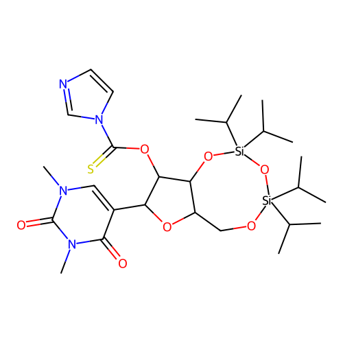 O-[8-(1,3-dimethyl-2,4-dioxopyrimidin-5-yl)-2,2,4,4-tetra(propan-2-yl)-6a,8,9,9a-tetrahydro-6H-furo[3,2-f][1,3,5,2,4]trioxadisilocin-9-yl] imidazole-1-carbothioate structure