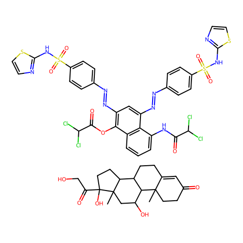 [5-[(2,2-dichloroacetyl)amino]-2,4-bis[[4-(1,3-thiazol-2-ylsulfamoyl)phenyl]diazenyl]naphthalen-1-yl] 2,2-dichloroacetate; 11,17-dihydroxy-17-(2-hydroxyacetyl)-10,13-dimethyl-2,6,7,8,9,11,12,14,15,16-decahydro-1H-cyclopenta[a]phenanthren-3-one structure