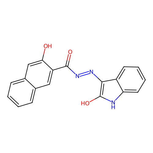 3-hydroxy-N'-(2-oxo-1,2-dihydro-3H-indol-3-ylidene)-2-naphthohydrazide structure