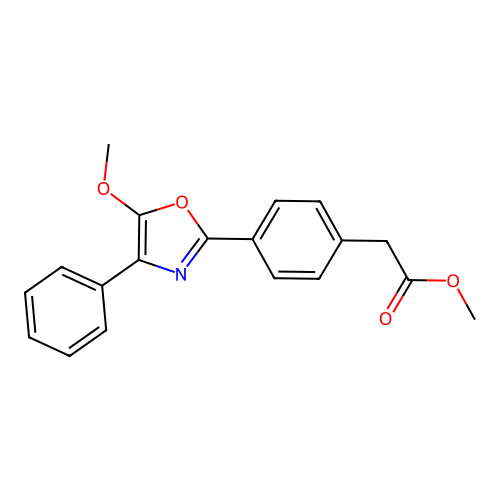 Benzeneacetic acid, 4-(5-methoxy-4-phenyl-2-oxazolyl)-, methyl ester structure