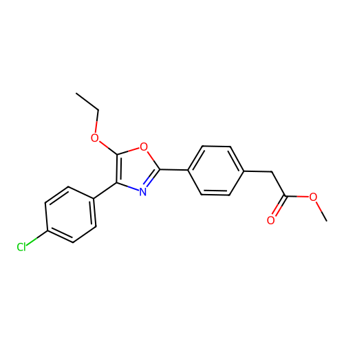 Benzeneacetic acid, 4-(4-(4-chlorophenyl)-5-ethoxy-2-oxazolyl)-, methyl ester structure