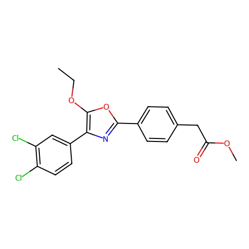 Benzeneacetic acid, 4-(4-(3,4-dichlorophenyl)-5-ethoxy-2-oxazolyl)-, methyl ester structure