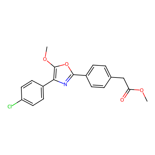 Benzeneacetic acid, 4-(4-(4-chlorophenyl)-5-methoxy-2-oxazolyl)-, methyl ester structure