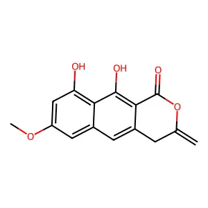 1H-Naphtho(2,3-c)pyran-1-one, 3,4-dihydro-9,10-dihydroxy-7-methoxy-3-methylene- structure