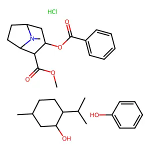 Cocaine hydrochloride mixture with menthol and phenol structure
