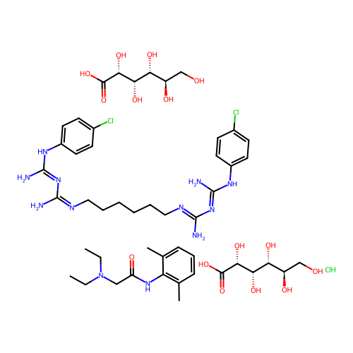 Chlorhexidine gluconate mixture with lidocaine hydrochloride structure