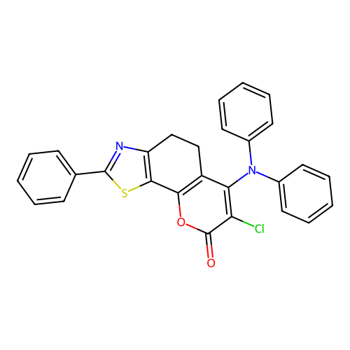 7-chloro-2-phenyl-6-(N-phenylanilino)-4,5-dihydropyrano[3,2-g][1,3]benzothiazol-8-one structure