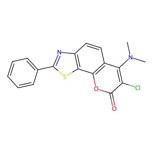 7-Chloro-6-(dimethylamino)-2-phenylpyrano[3,2-g][1,3]benzothiazol-8-one structure