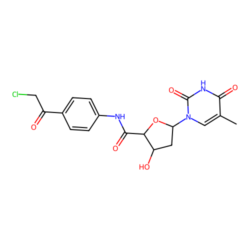 N-[4-(2-chloroacetyl)phenyl]-3-hydroxy-5-(5-methyl-2,4-dioxopyrimidin-1-yl)oxolane-2-carboxamide structure