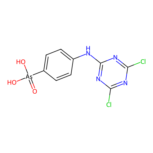 {4-[(4,6-Dichloro-1,3,5-triazin-2-yl)amino]phenyl}arsonic acid structure