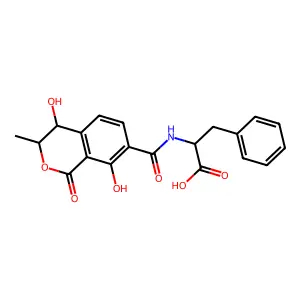 L-Phenylalanine, N-((3,4-dihydro-4,8-dihydroxy-3-methyl-1-oxo-1H-2-benzopyran-7-yl)carbonyl)-, (3R-trans)- structure
