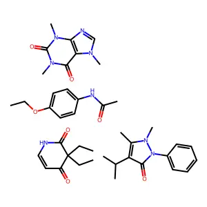 Caffeine mixture with phenacetin, propyphenazone and pyrithyldione structure